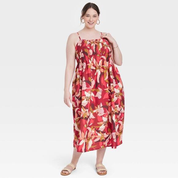 A New Day Spaghetti Strap Smocked Dress - Dark Red Floral - XXL - Picture 11 of 13